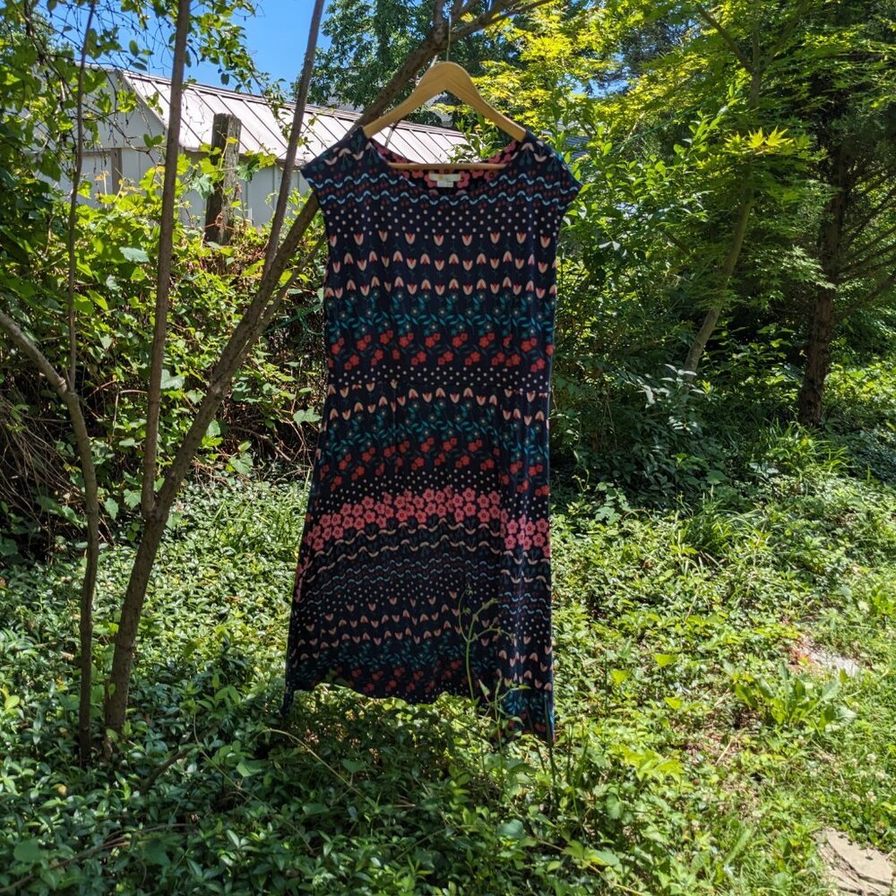 Boden Navy Floral Midi Dress with Pink & Red Accents - Picture 3 of 4